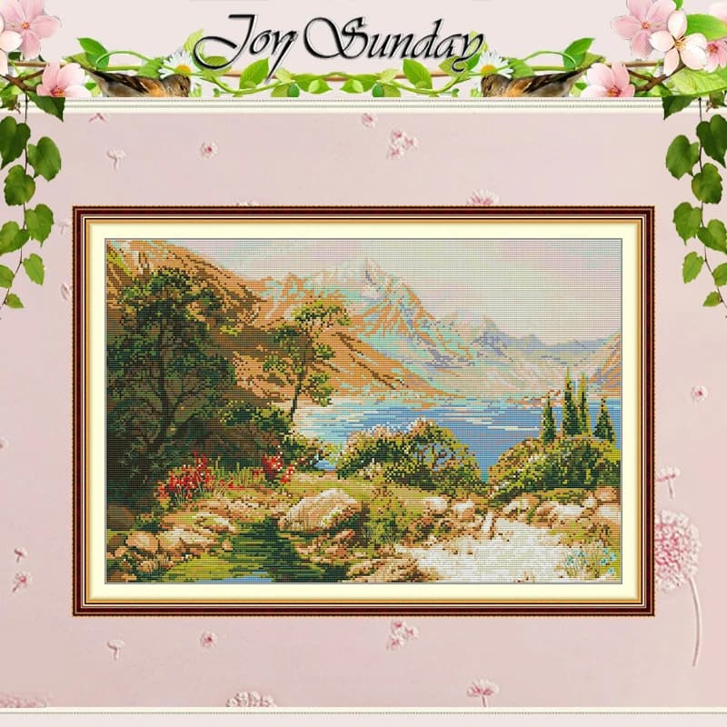 A Lake in the Mountains Patterns Counted Cross Stitch Set 11CT 14CT 16CT HD Stamped DMC Cross-stitch Kit Embroidery Needlework