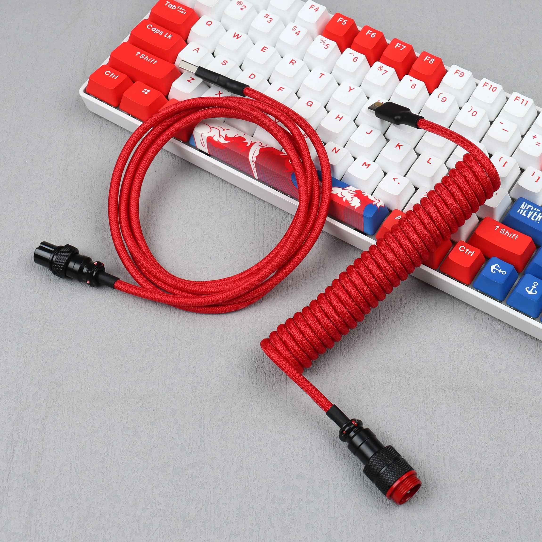 LANO USB A a tipo C per tastiera da gioco meccanica Cavo a doppia manica con cavo di alimentazione a spirale da aviatore staccabile GX16