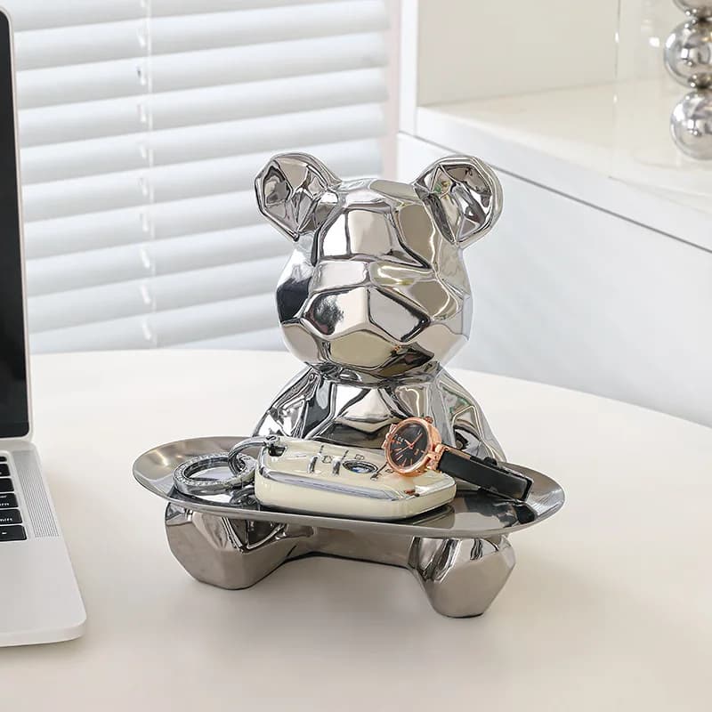 Modern Ceramic Geometric Bear Jewelry Home Desktop Key Storage Jewelry Jewelry Tray Decoration Statues Office Ornaments