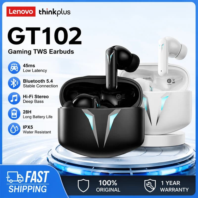 Choice Lenovo Gaming Headset Bluetooth 6.0 Wireless Earphone Low Latency Noise Reduction Esport Headphone 30H Battery Life GT102