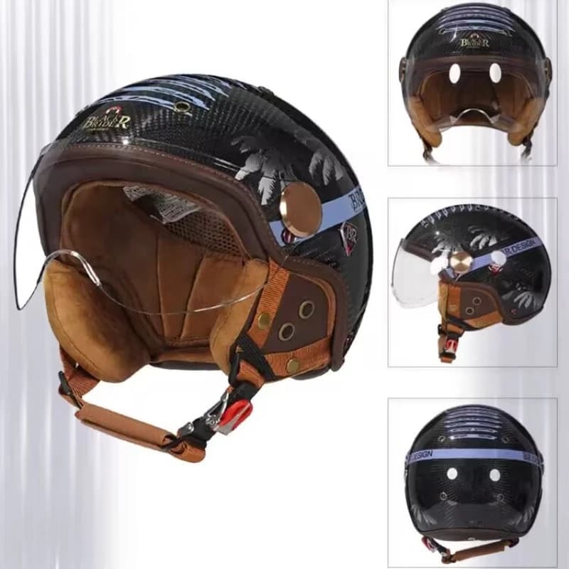 Carbon Fiber Helmet Motorcycle Helmet Men's helmet E-bike Four Seasons Retro Motocross Solar Protection Summer Ultralight