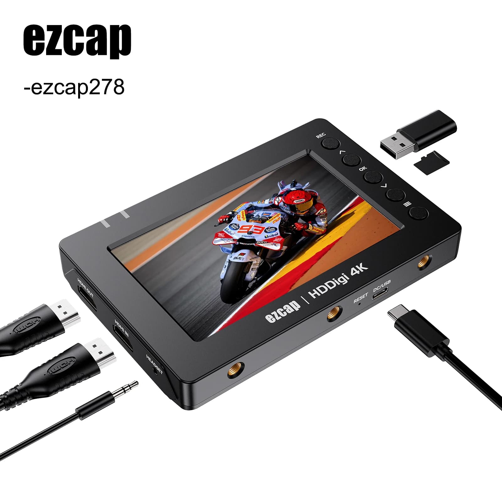 Ezcap278 4Kp30 Videoregistratore HDMI Scheda di acquisizione giochi Supporto Riproduzione Microfono Registrazione mix su scheda MicroSD TF Pen Drive USB