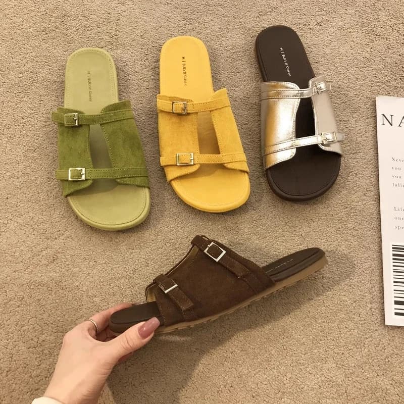 2025Estate nuove donne pantofole piatte open-toe moda semplice causale scarpe slip-on con suola morbida ritagli antiscivolo