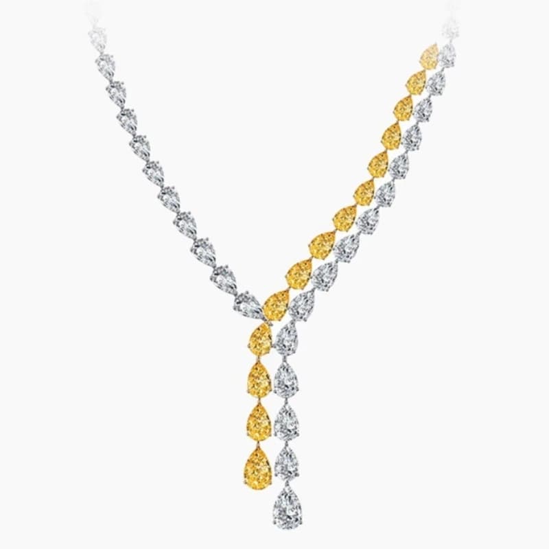 Bellux 925 Silver Gold Plated Synthesis CZ Y-shaped Yellow White Full Diamond Water Drop Light Luxury Shining Necklace