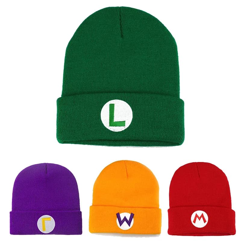 Cappello cosplay Anime Odyssey, berretto lavorato a maglia con ricamo Super Luigi, cappello caldo autunno inverno unisex