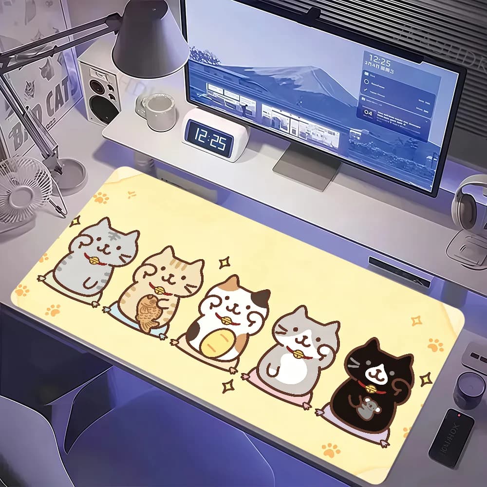 Cute Cat Fuku Nyanko Mouse Pad Large Non-slip Lockedge Desktop Computer Desk Mat Keyboard Writing MousePad Office Gamer Student
