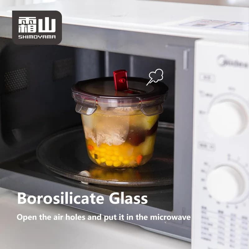 Contenitore per Alimenti in Vetro Borosilicato SHIMOYAMA, Adatto al Microonde, con Coperchio a Chiusura Ermetica