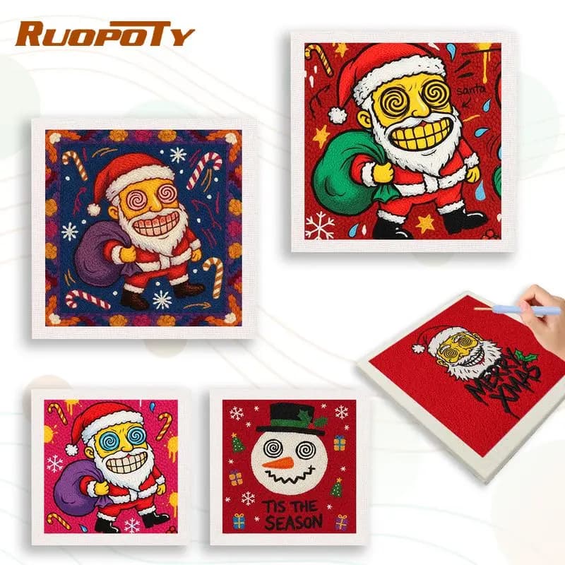 RUOPOTY Santa Claus Diy Needle Punch Kit Painting Decor Fun Crafts For Adults Landscape Punch Needle Kit For Beginners Abstract