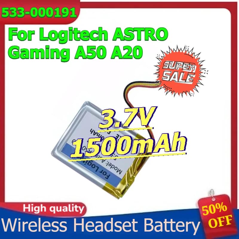 533-000191 Wireless Headphone Battery Logitech ASTRO Gaming A50 A20 3,7 V 1500 mAh
