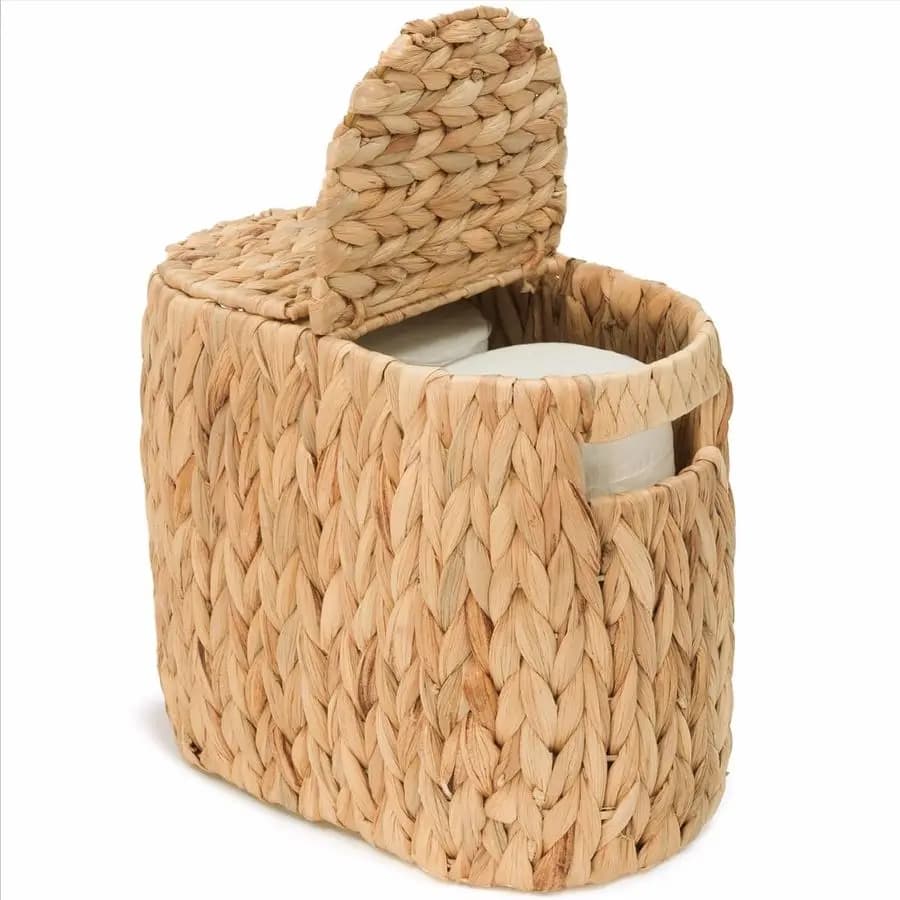 Cestino di carta con coperchio, portaoggetti per carta igienica in giacinto d'acqua naturale intrecciato, contenitore per documenti per 4 rotoli mega, portaoggetti con