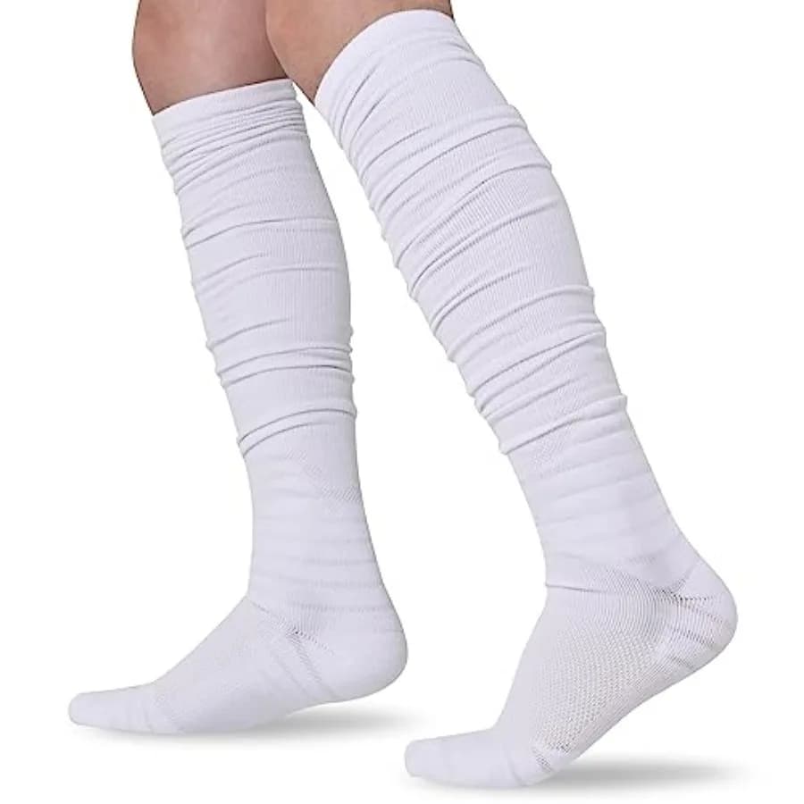 IRAMY Scrunch Football Socks Ultra Long 1 Pack/2 Packs Combed Cotton With Ankle Support Padded Knee High Socks Youth Adult