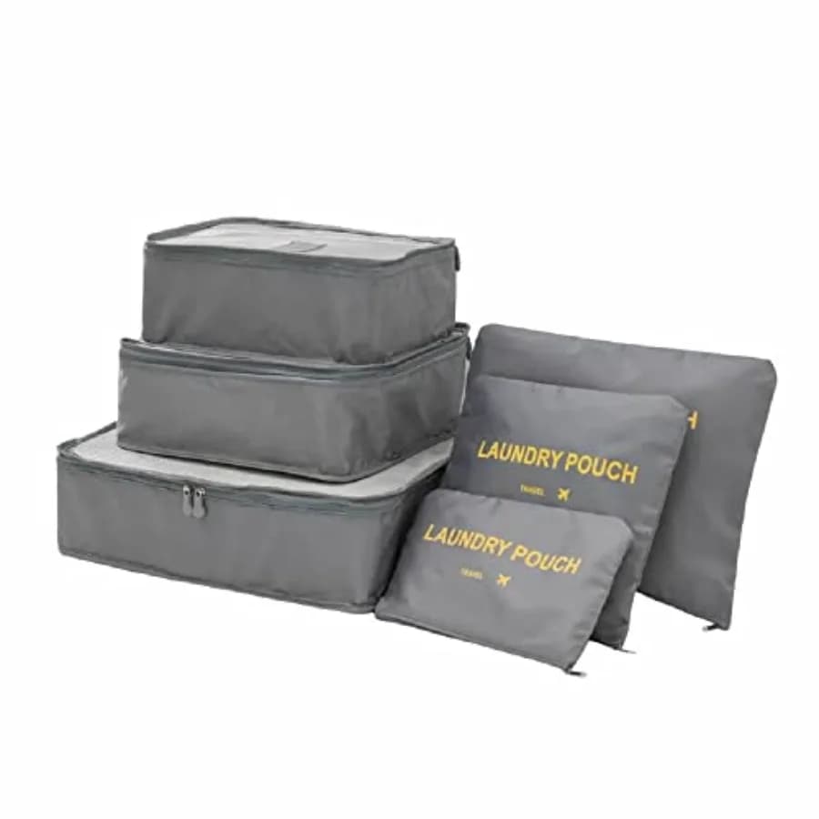 Set di 6 Cubi Organizzatori per Valigie e Zaini, Accessori da Viaggio Grigi Leggeri per Facile Organizzazione e Imballaggio