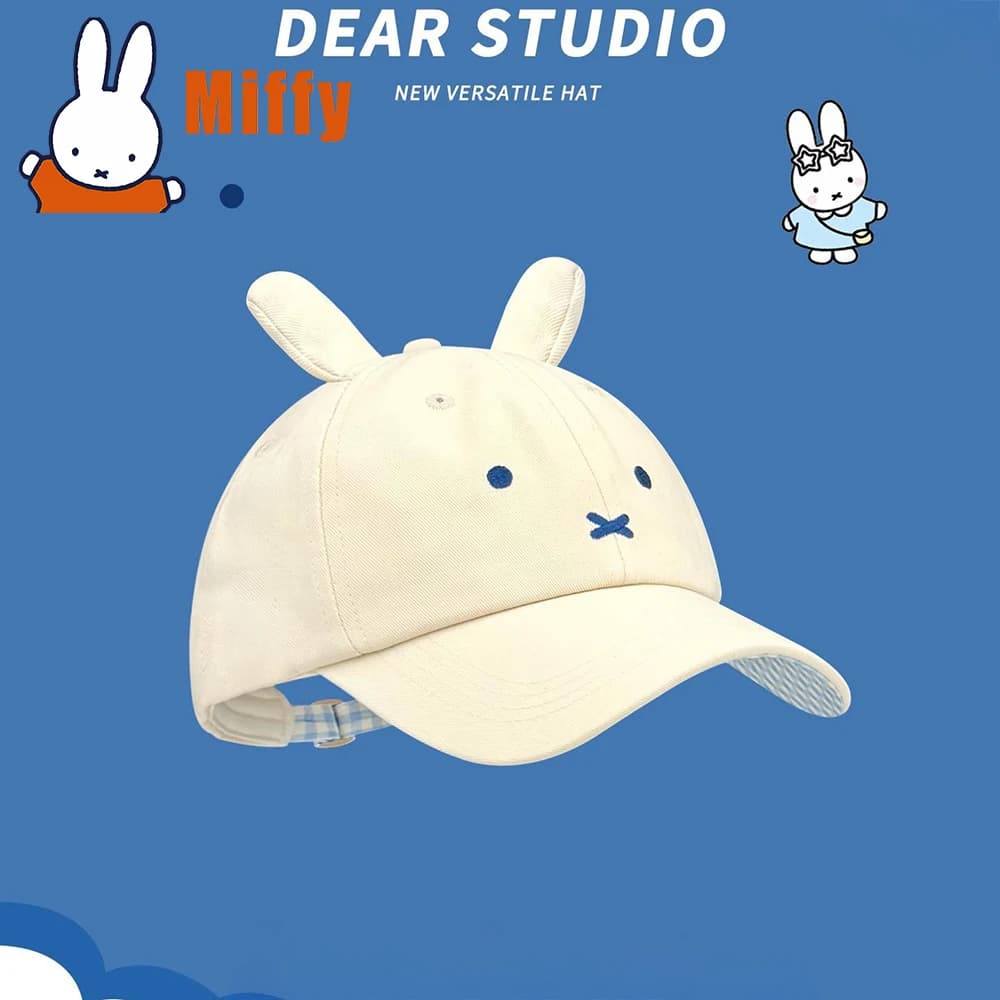 Kawaii Miffy Baseball Cap Cute Rabbit Ear Sun Hat Adjustable Outdoor Headwear Fashion Accessory Vacation Girl Gift