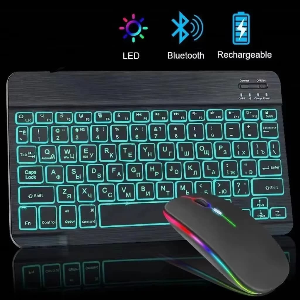 Tastiera Bluetooth con retroilluminazione RGB ebraica/russa/spagnola/portoghese/coreana per IOS Android Windows iPad Samsung Tablet Laptop