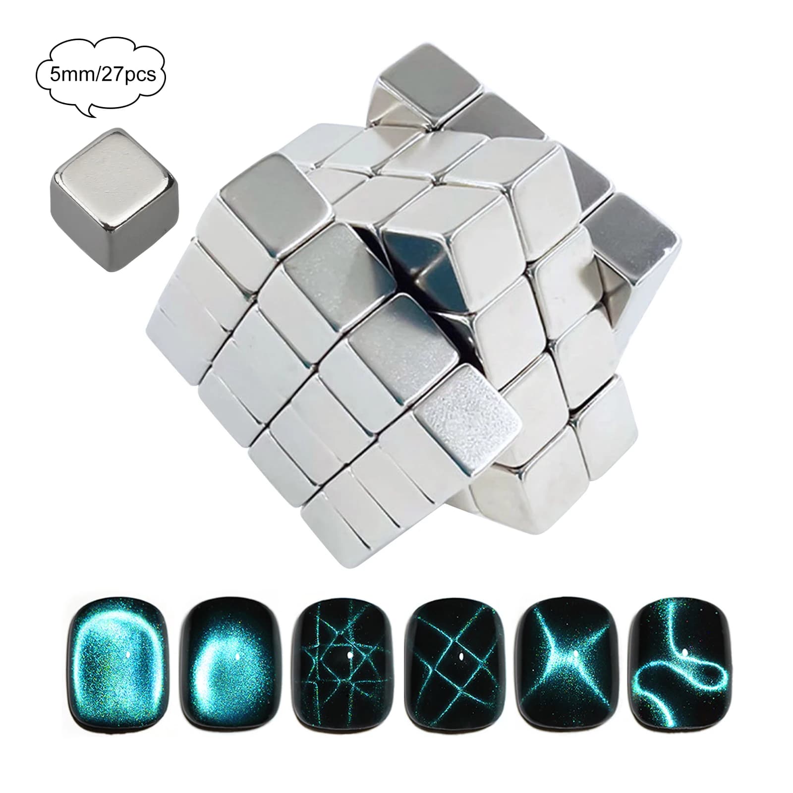 27pcs Nail Art Cat Eye Cube Magnets 5mm Checkerboard Starlight Multi-function Cat Eye Magnets Suitable for Cat Eye Gel Polish