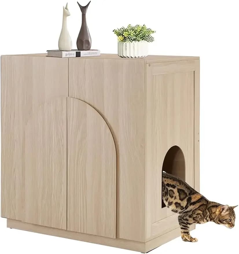 Tall Cat Litter Box Enclosure Furniture Style, Hidden Cat House Washroom for Tall or Top Entry Litter Box, Modern Pet House Cabi