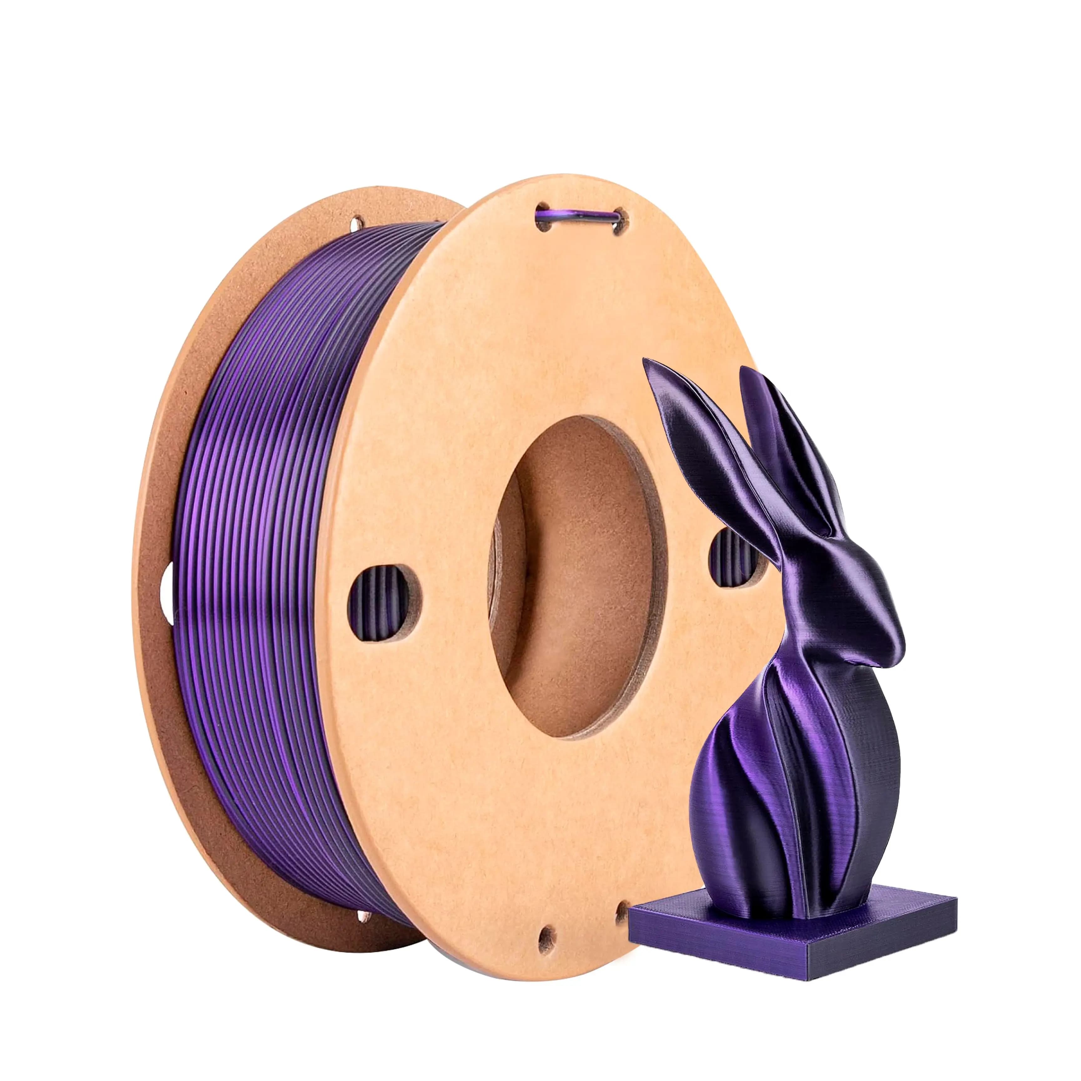 Filamento per Stampante 3D PLA Bicolore Effetto Seta 0,25KG 1,75mm, Filamento Bicolore 2-in-1 Viola-Nero Effetto Seta 0,25KG Bobina Dimensionale Precisa