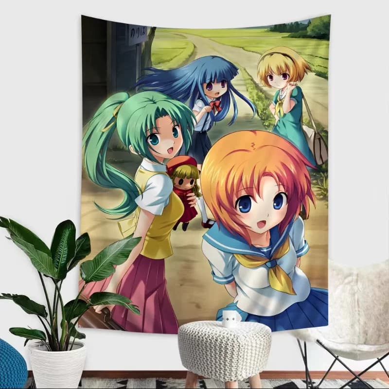 VIKAMA Dark Campus Anime Tapestry Thriller Cartoon Cartoon Polyester Wall Hanging Bedroom and Dormitory Home Decoration