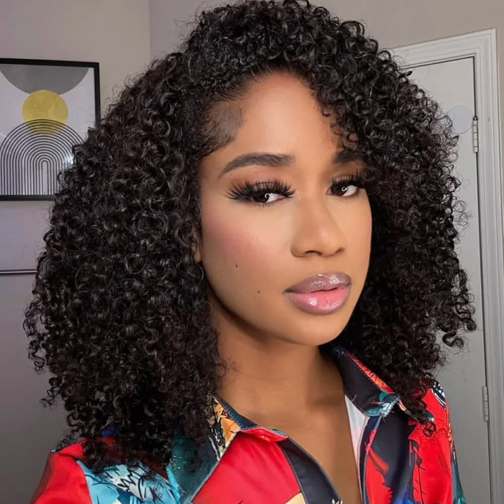 Mezza parrucca con coulisse Clip senza cuciture Parrucca per capelli umani senza colla Parrucca per capelli ricci per principianti Mezza parrucca Parrucca per capelli Parrucche 3 in 1