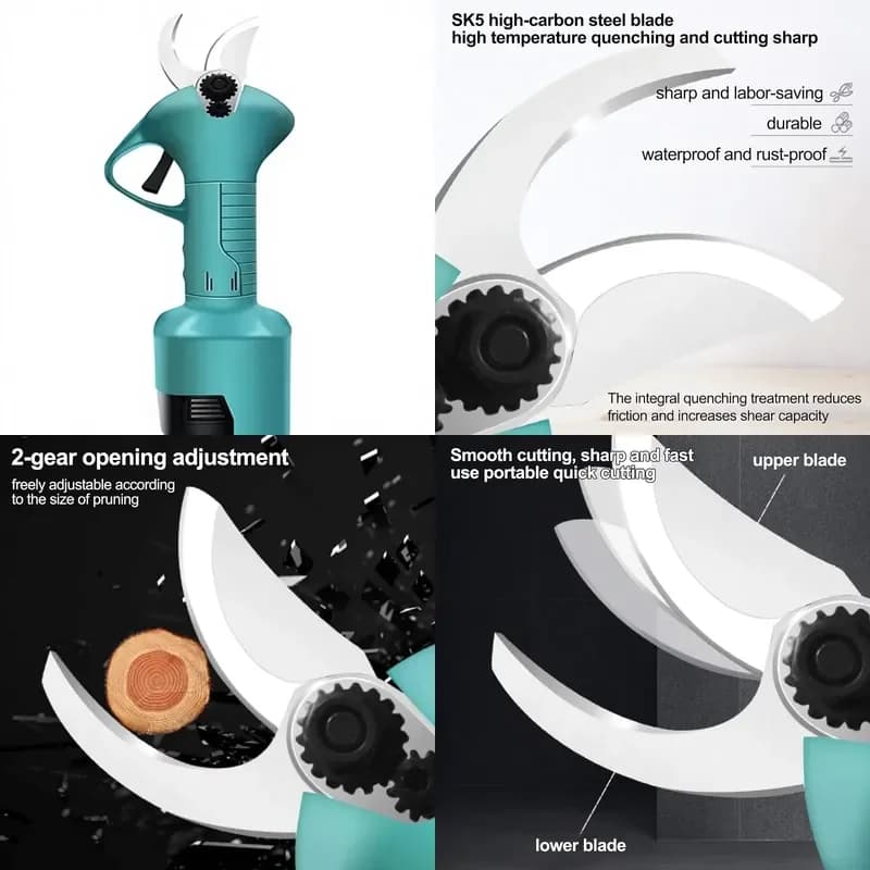 Cordless Electric Rechargeable Pruning Shears for Garden and Fruit Tree Professional Gardening Tools in Teal/Black/Silver