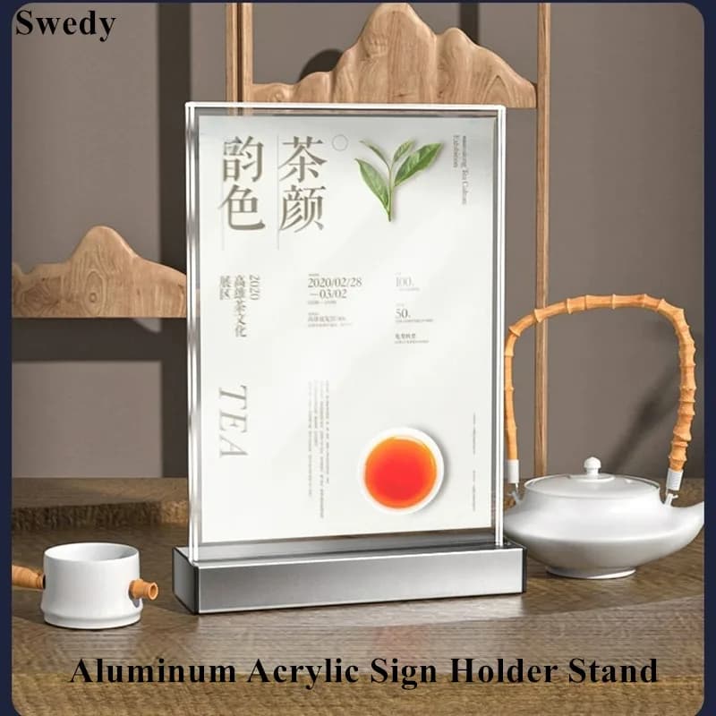A6 100X150mm Supporto per cartello in alluminio acrilico Espositore da tavolo Menu Porta carta Etichetta prezzo Flyer Poster Cornice