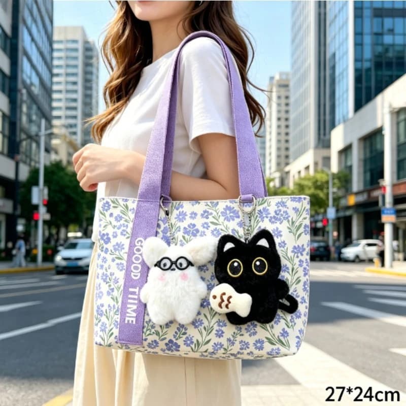 Soft Purple Daisy Canvas Tote Bag for Women, Large Capacity Ins Japanese Fresh Single Shoulder Bag for Student Daily School Use