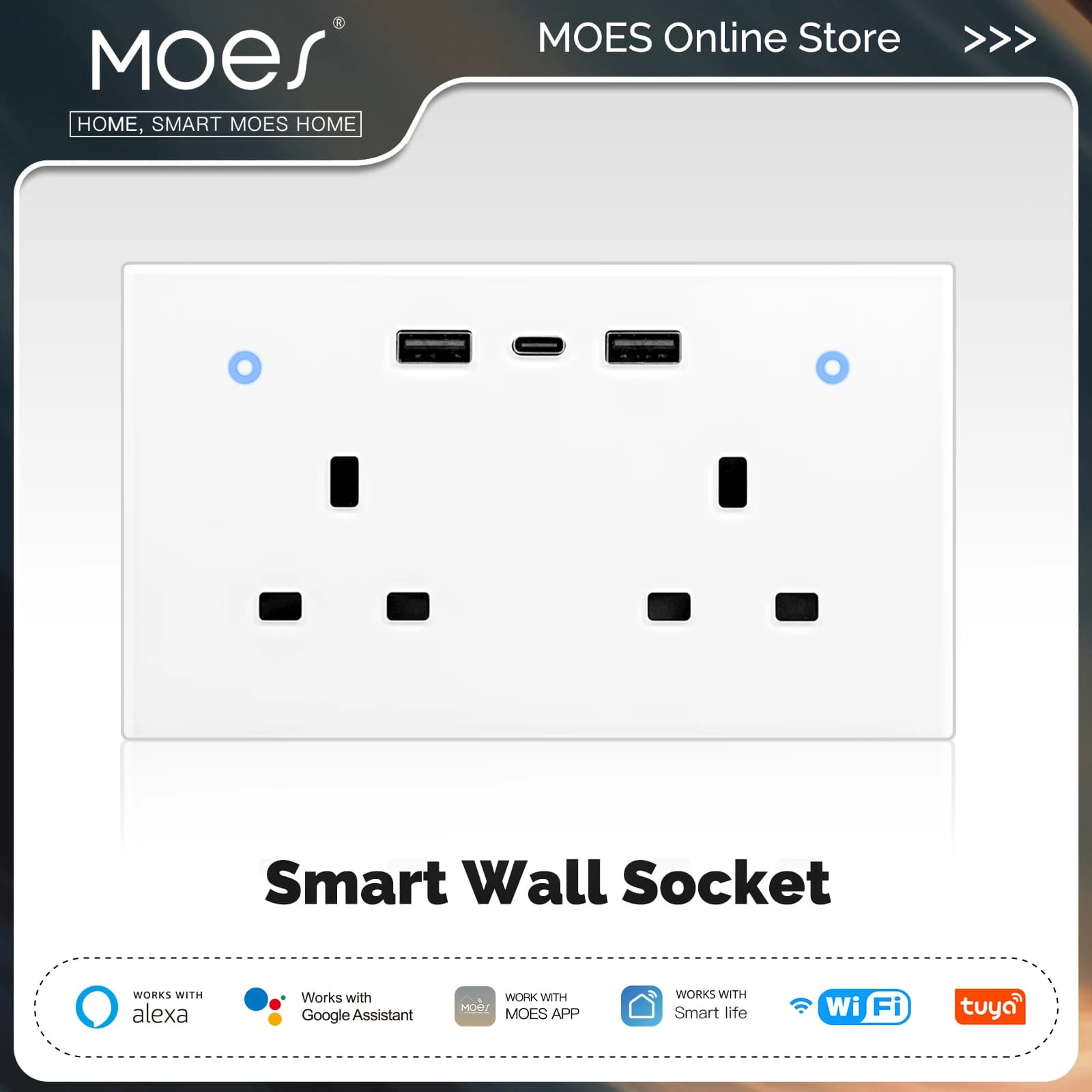 MOES Tuya WiFi Smart Wall Socket UK Outlet 13A Touch Switch porte di ricarica USB Type-C monitoraggio remoto dell'energia funziona con Alexa