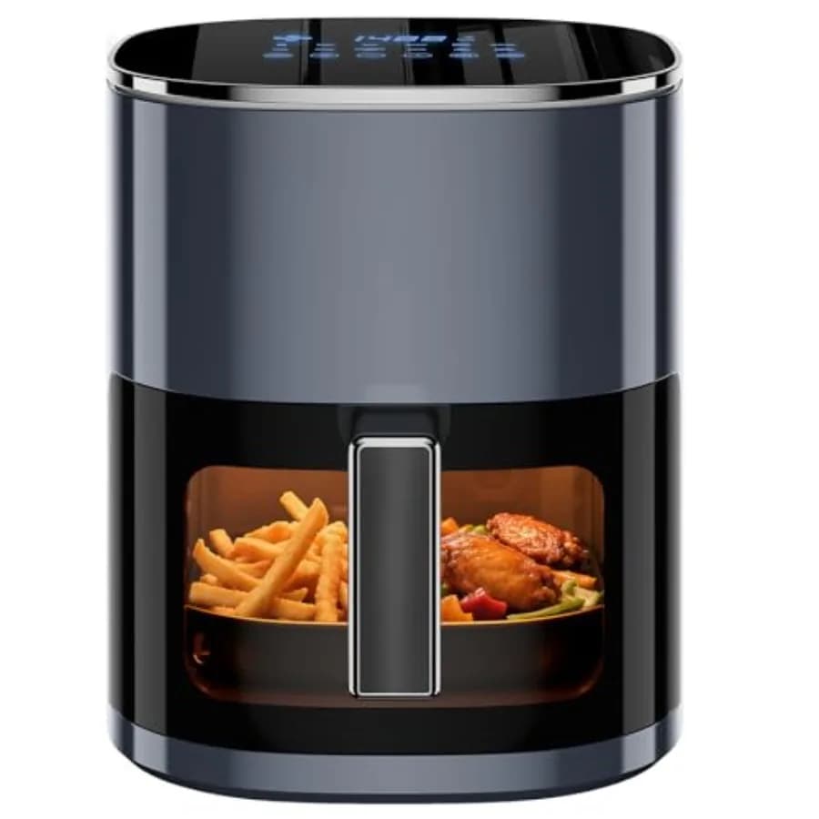 12-in-1 6.34 Qt Air Fryer with Visible Window, Non-stick Basket and Dishwasher Washing Machine, for Frying, Roasting and Cooking