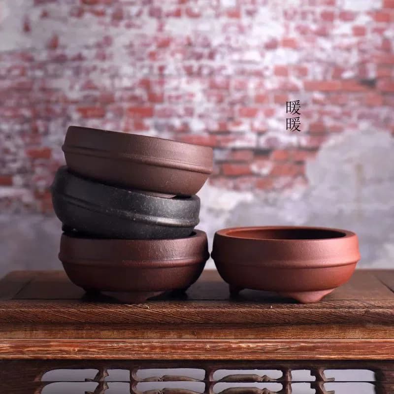 Ceramic Circle Waistline Bonsai Pot,Tradition Chinese Classical,Room Table Dormitory Garden Home Table Decoration