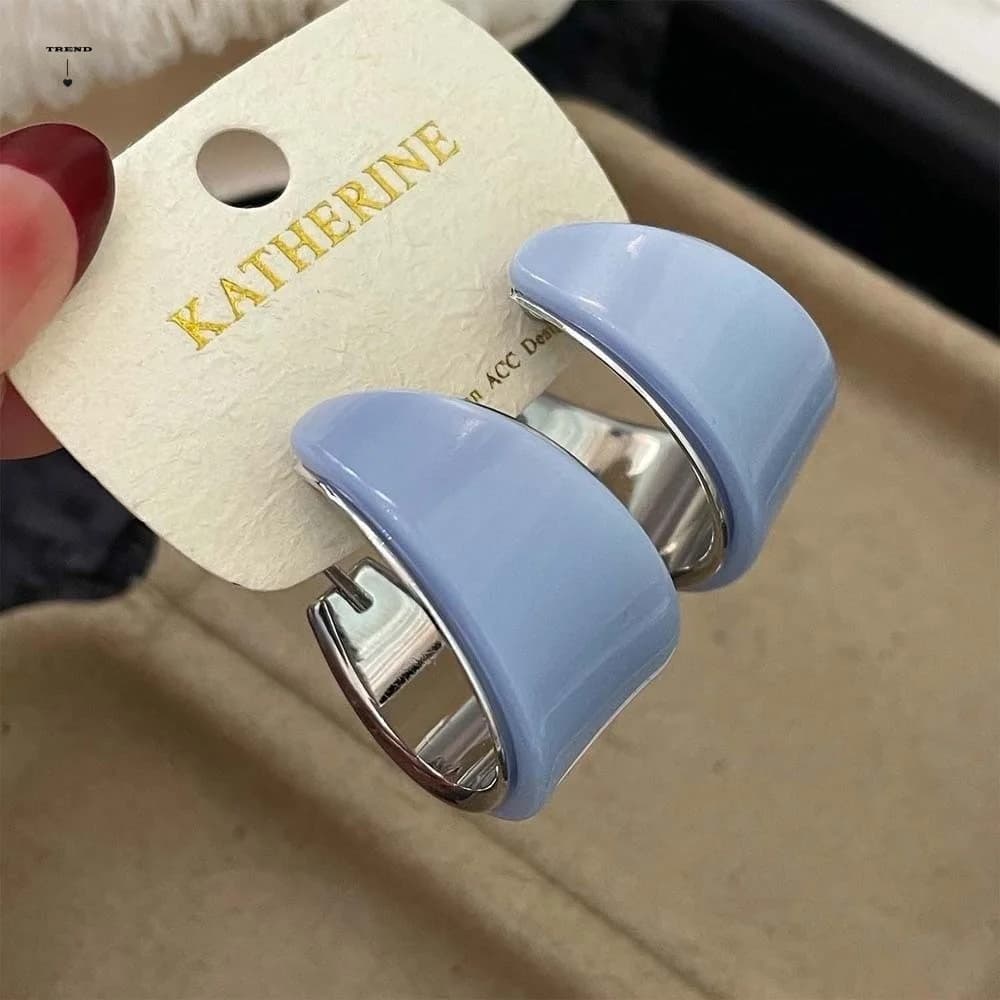 1 pair Glossy Acrylic Finish Chunky Resin Hoops Metallic Inner Lining Lightweight Construction Acrylic Metal Studs