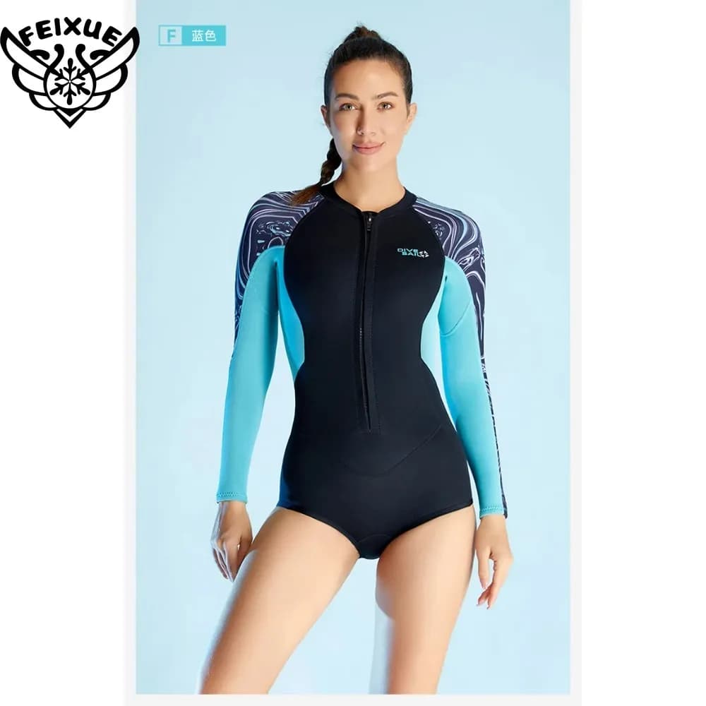 2mm Hot Diver Mute Women's Jumpsuit Long Sleeve Shorts Snorkeling Jumpsuit and Cold-resistant swimsuit