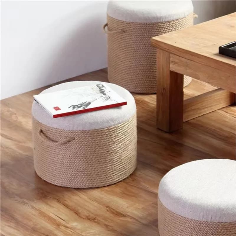 Woven hemp rope hand-held thick cushion balcony bay window meditation low stool homestay soft decoration circular seat pier
