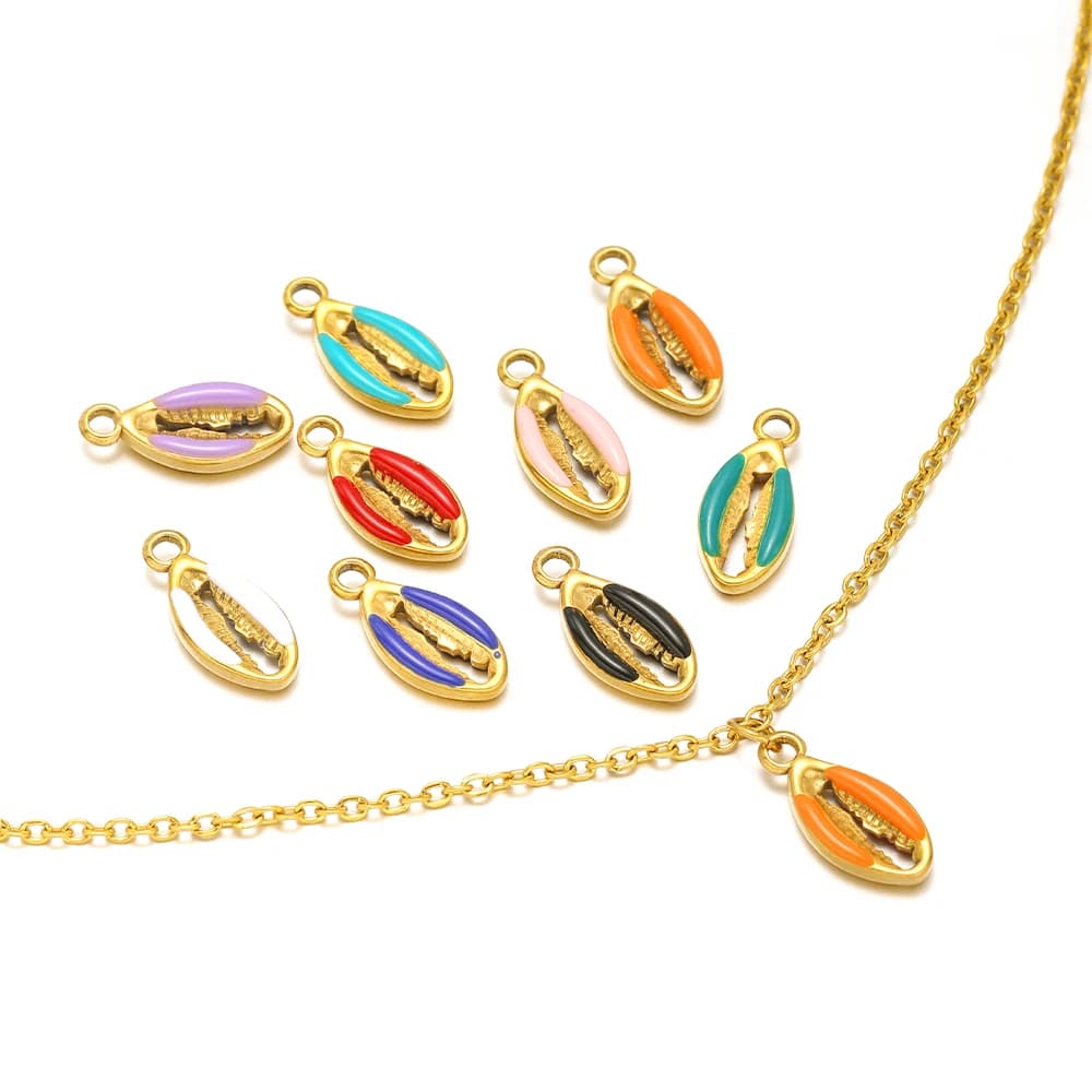 5pcs/lot Stainless Steel Multicolor Enamel Shell Charms Necklace Pendants Bulk for DIY Fashion Bracelets Findings Jewelry Making