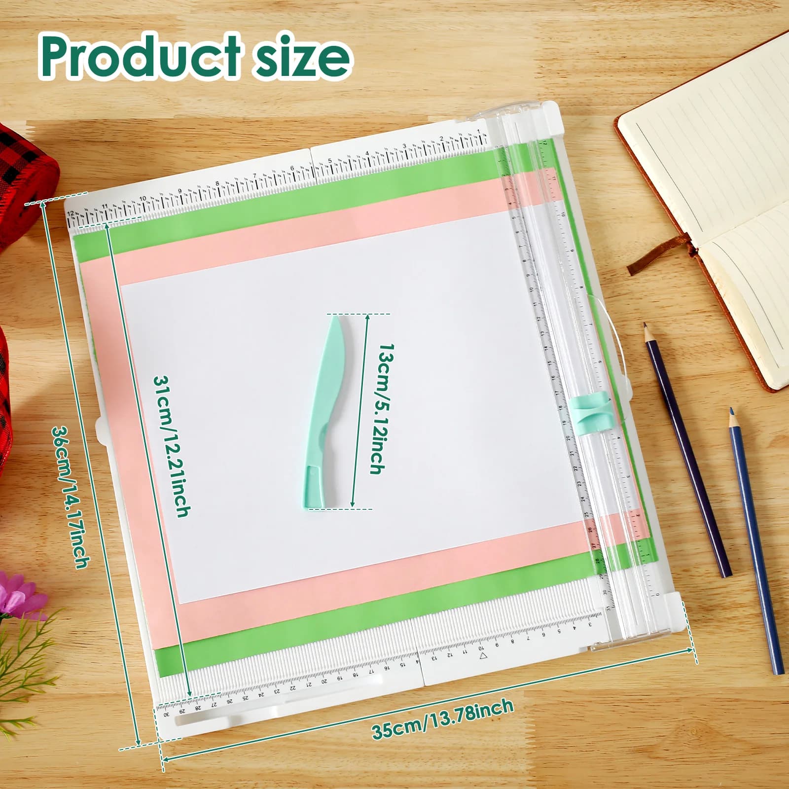 Taglierina per Carta con Funzione di Piegatura e Doppia Scala per Formato A4, Strumento per Scrapbooking e Creazione di Biglietti Fai-da-Te