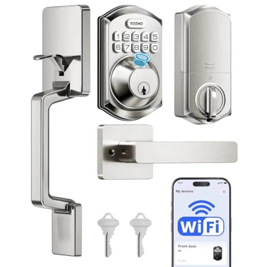 TE012W-H Serratura Intelligente WiFi con Tastiera e Maniglia, Impronta Digitale, per Porta d'Ingresso, Accesso Senza Chiave con Controllo Remoto tramite APP e Comando Vocale