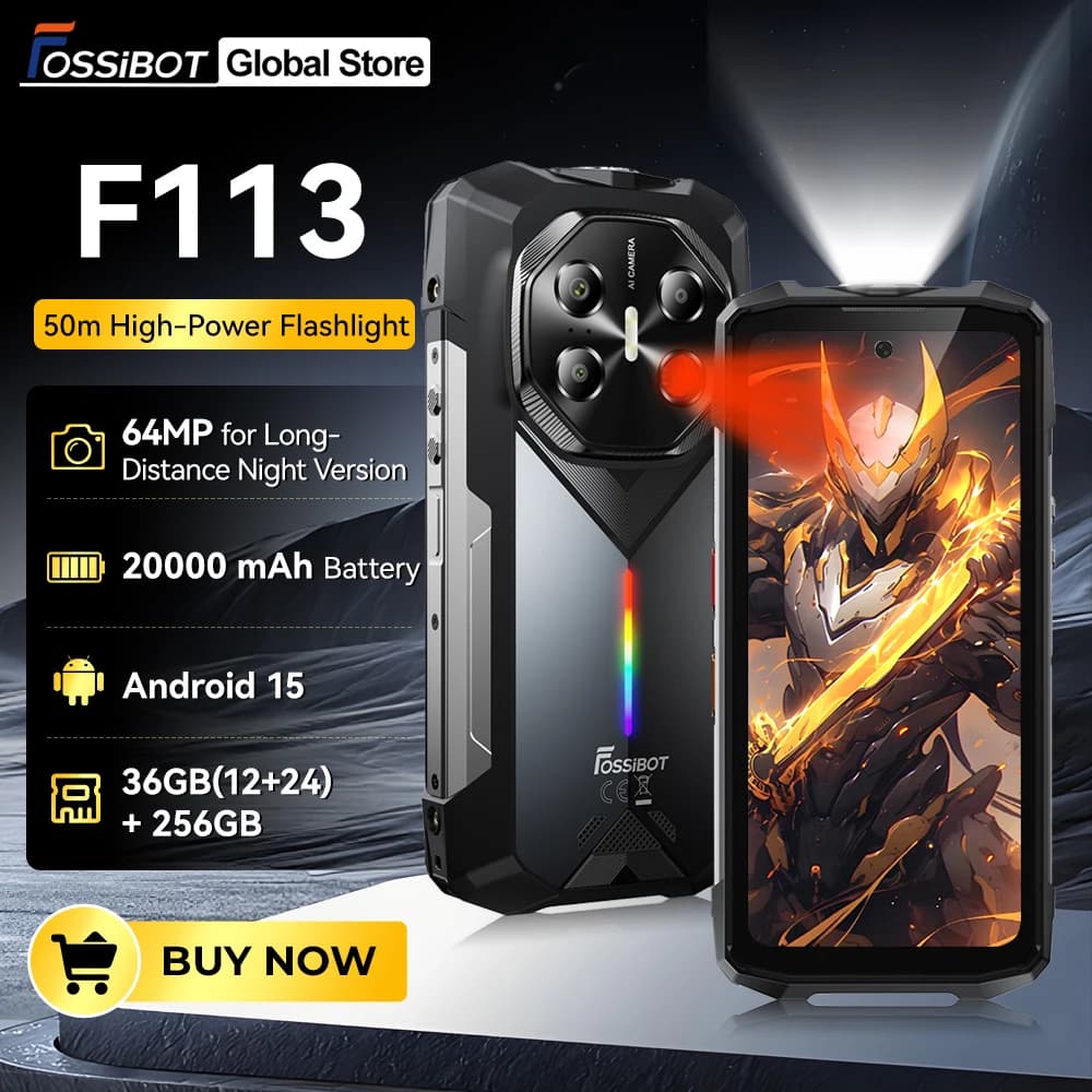 FOSSiBOT F113 Smartphone Robusto 5G Android 15 36(12+24)GB+256GB Batteria 20000mAh Luce da Campeggio 64MP 120Hz Telefono Cellulare 33W NFC