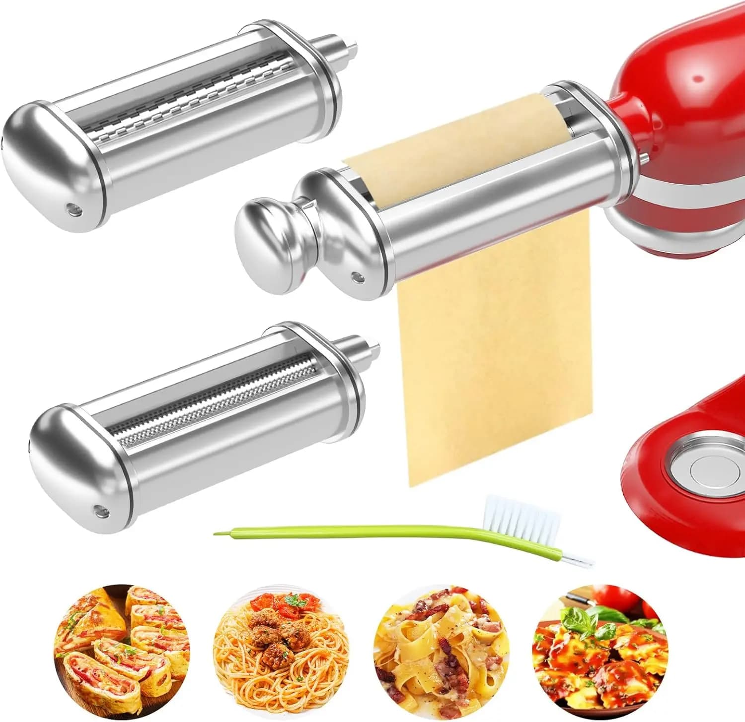 Set di 3 Accessori per Pasta in Acciaio Inox per Impastatrici Kitchenaid, Include Lame con Manopola per Regolare lo Spessore