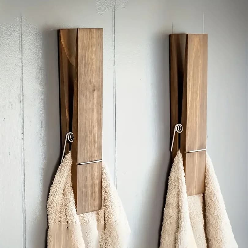 Extra Large Wooden Towel Rack with Clip - Stylish Wall Mounted Bathroom and Laundry Room Decoration Storage