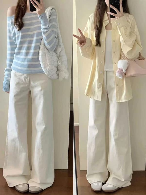 White High Waist Straight Leg Jeans Women Summer New Casual Versatile Slimming Loose Wide Leg Small Size Floor Length Pants