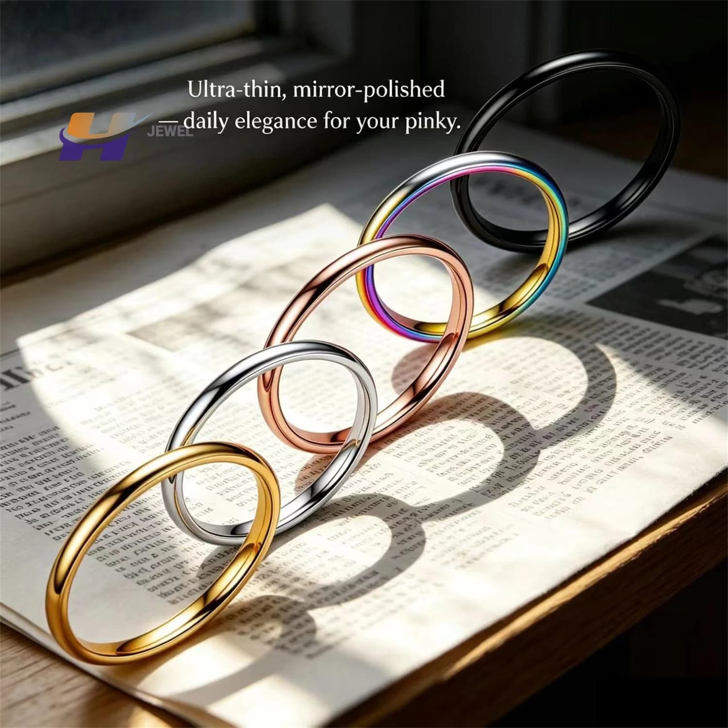 Thin Polished Titanium Steel Couple Ring For Women Minimalist Smooth Pinky Finger Band Stainless Steel Jewelry Daily Wear