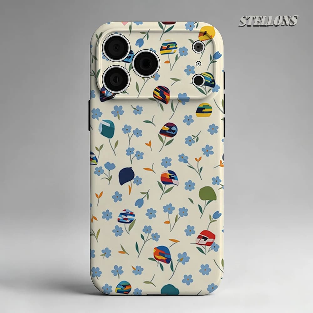 Custodia per telefono con design floreale e caschi da corsa, magnetica, per iPhone 17 16 15 14 13 Pro Max Plus, a strato singolo o doppio, resistente