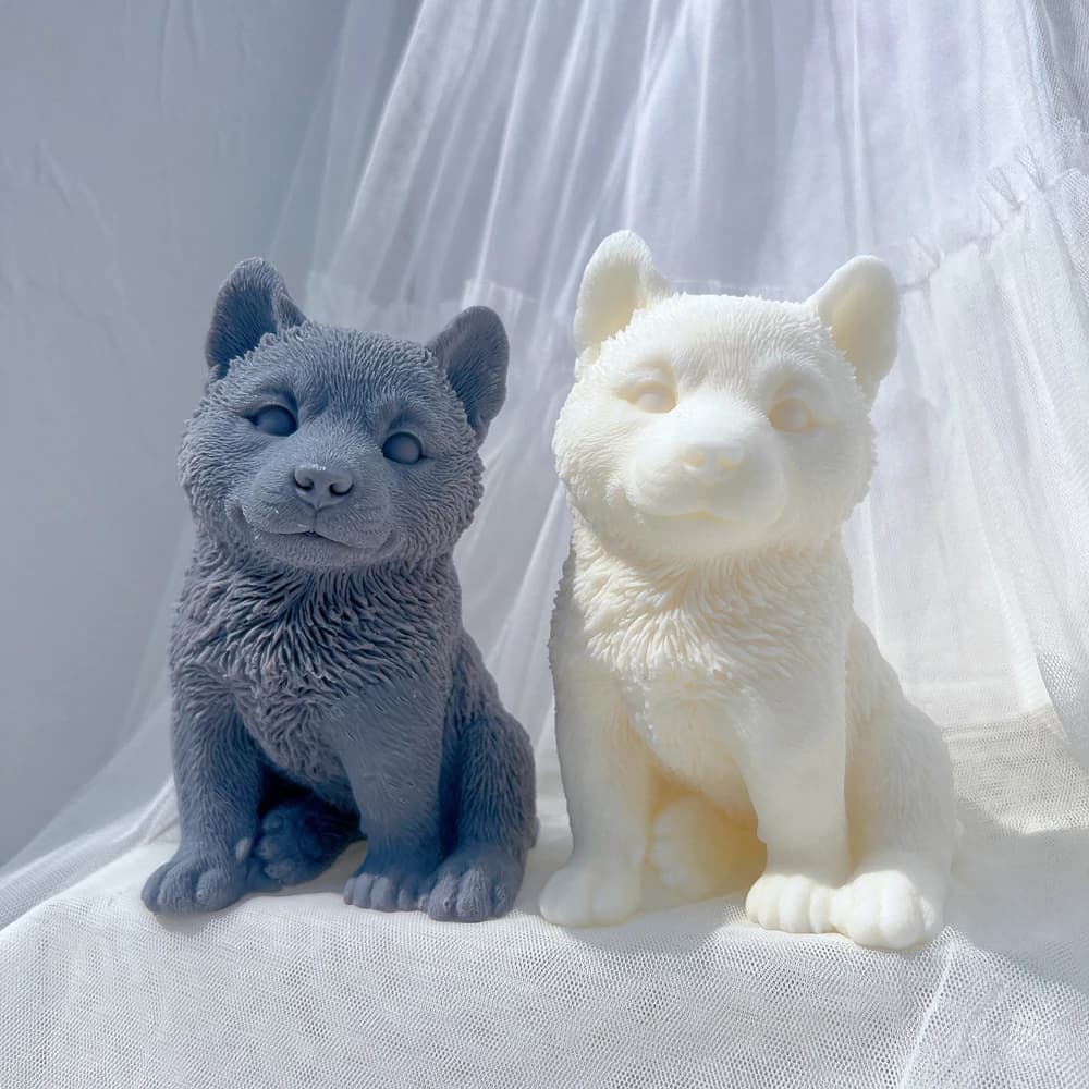 Stampo per candele per cuccioli di cane da slitta Husky siberiano Cuccioli di animali Stampo in silicone per cera di soia Amante dei cani Decorazioni per la casa