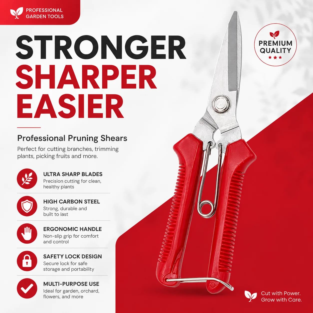 Heavy Duty Pruning Shears Garden Branch Cutter Fruit Tree Pruner Hand Clippers for Thick Branches Flower Trimming Gardening Tool