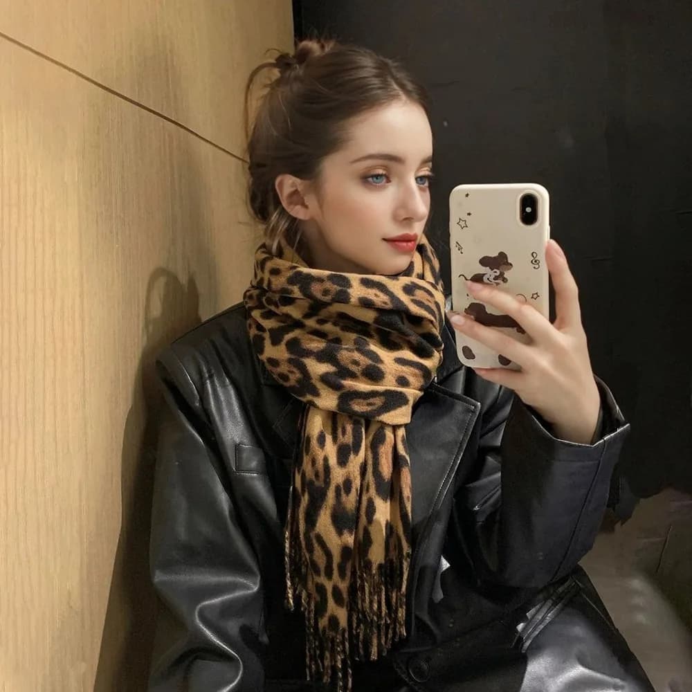 Design Leopard Scarf Pashmina Skills Winter Warm Involutions Luxury Cashmere Fashion Women Long Covers Scarves Frange
