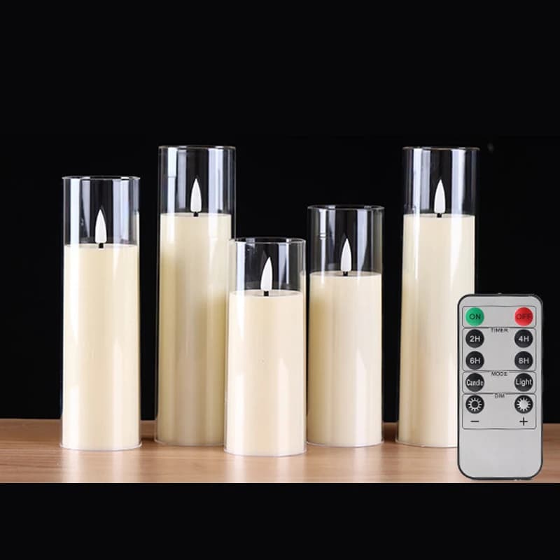 Candela LED Senza Fiamma 3/5x con Telecomando e Timer, a Batteria, in Acrilico Trasparente, Effetto Cera, Lampada Atmosferica Portatile per Decorazioni Natalizie