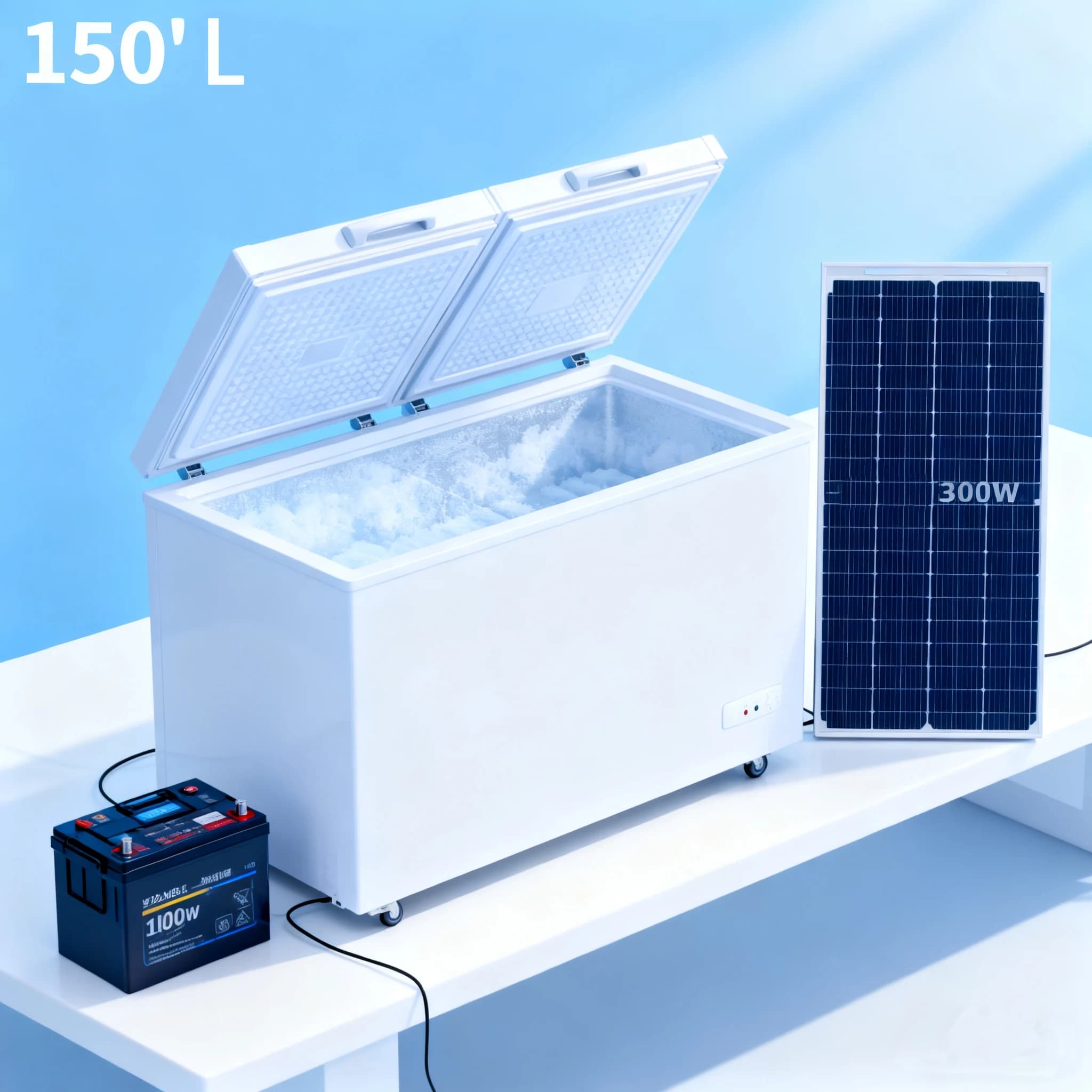 Congelatore orizzontale portatile solare 12V/24V DC con pannello solare e batteria a risparmio energetico fuori rete per campeggio camper