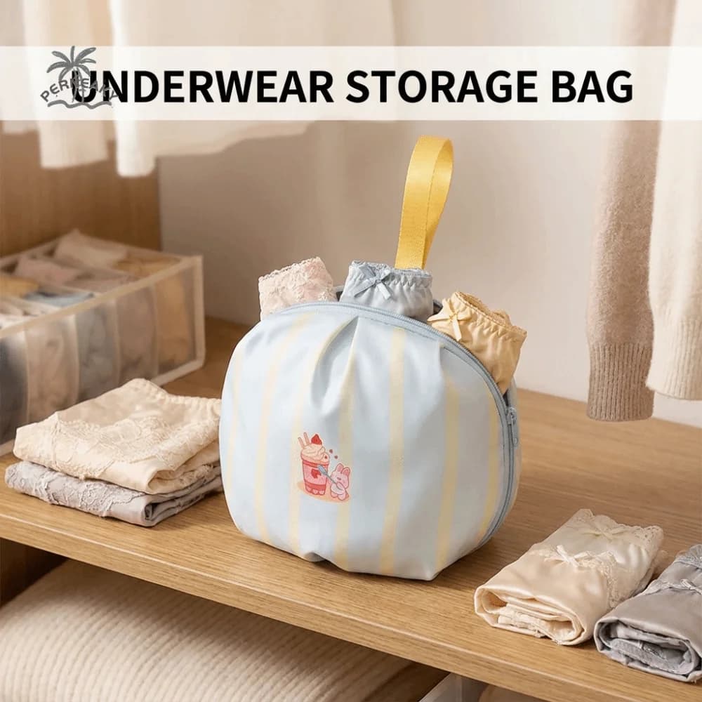 Cartoon Underwear Storage Bag Folding Handheld Underwear Packing Cube Zipper Closure Breathable Lingerie Organizer for Home