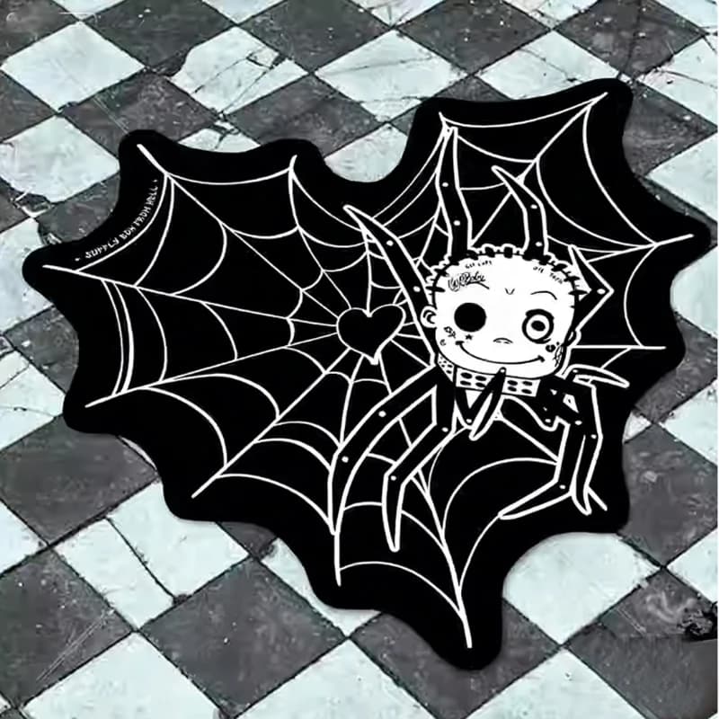 Scuro Y2k Goth Punk Velluto di cristallo Ragnatela Tappeto Festa di Halloween Casa Tappeto decorativo creativo Soggiorno Camera da letto Tappetino