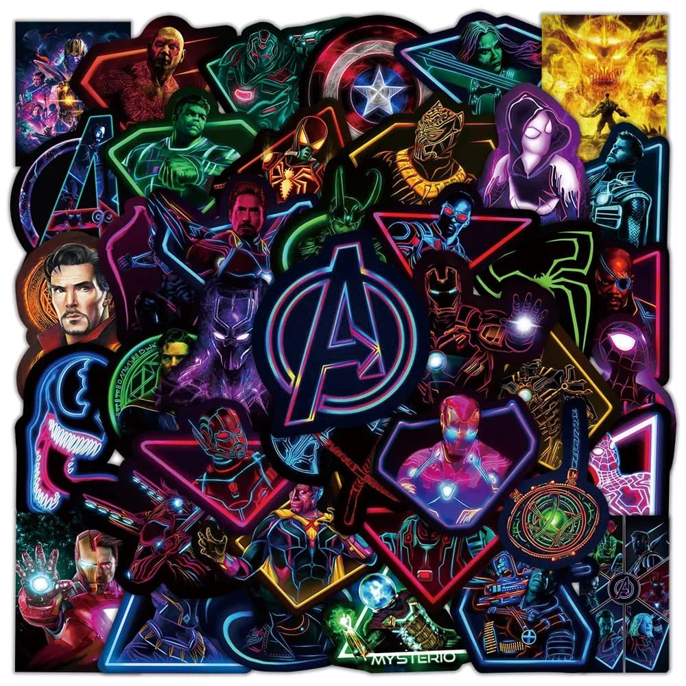 100 Pezzi Mix Adesivi Neon Marvel The Avengers Decorazione Fai da Te per Telefono, Notebook, Valigia, Laptop, Frigorifero, Graffiti, Adesivi Cartoon