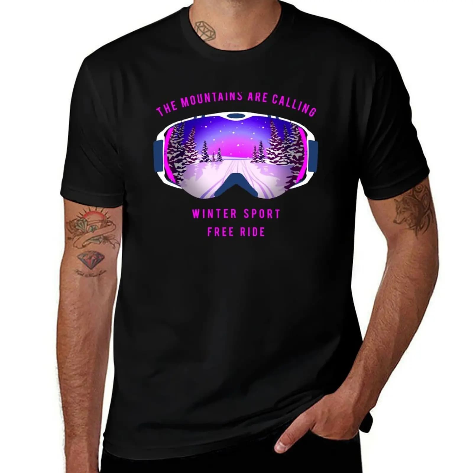 Ski goggles. The Mountains are calling T-Shirt Work Basic Short Sleeve Top T-Shirt